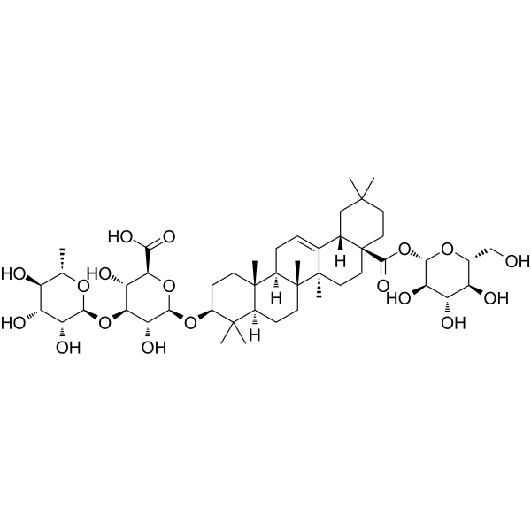 β-D-glucopyranosyl-[α-L-rhamnopyranosyl-(1&rarr3)-βD-glucuronopyranosyl-(1&rarr3)]-3β-hydroxyolean-12-ene28-oate图片
