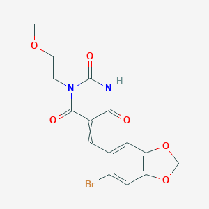 5-[(E)-(6-bromo-1,3-benzodioxol-5-yl)methylidene]-1-(2-methoxyethyl)-2,4,6(1H,3H,5H)-pyrimidinetrione图片