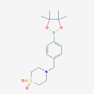 4-(4-(4,4,5,5-Tetramethyl-1,3,2-dioxaborolan-2-yl)benzyl)thiomorpholine 1,1-Dioxide图片