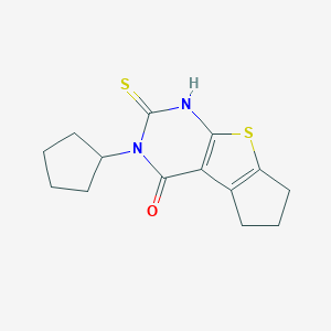 11-Cyclopentyl-10-sulfanyl-7-thia-9,11-diazatricyclo[6,4,0,0,2,6]dodeca-1(8),2(6),9-trien-12-one图片
