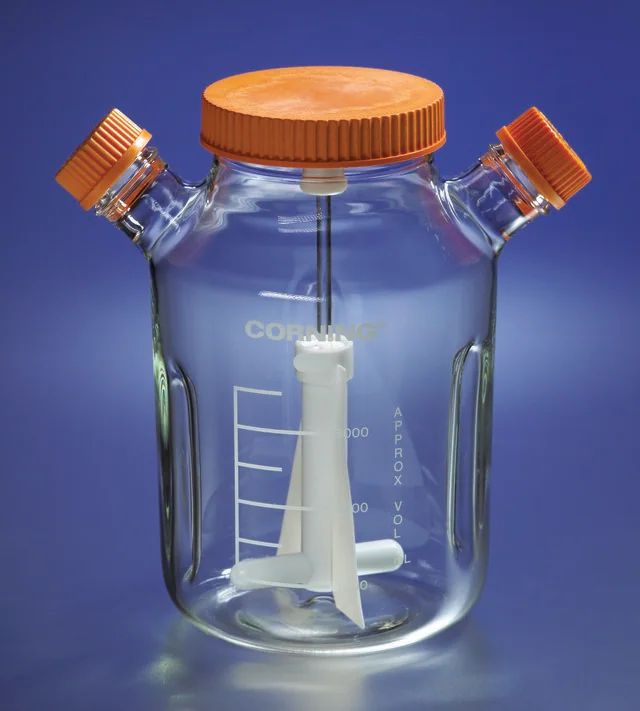 Corning<sup>®</sup> ProCulture<sup>®</sup> glass spinner flask complete, baffled, wide mouth, angled sidearms