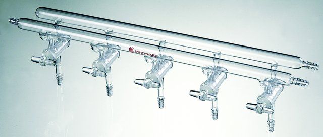 Synthware<sup>TM</sup> all-glass vacuum/inert gas manifold with solid high vacuum stopcocks