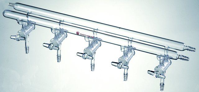 Synthware<sup>TM</sup> all-glass vacuum/inert gas manifold with solid high vacuum stopcocks