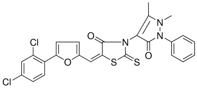 (5E)-5-{[5-(2,4-DICHLOROPHENYL)-2-FURYL]METHYLENE}-3-(1,5-DIMETHYL-3-OXO-2-PHENYL-2,3-DIHYDRO-1H-PYRAZOL-4-YL)-2-THIOXO-1,3-THIAZOLIDIN-4-ONE