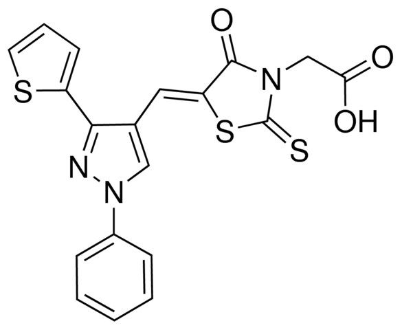((5Z)-4-OXO-5-{[1-PHENYL-3-(2-THIENYL)-1H-PYRAZOL-4-YL]METHYLENE}-2-THIOXO-1,3-THIAZOLIDIN-3-YL)ACETIC ACID