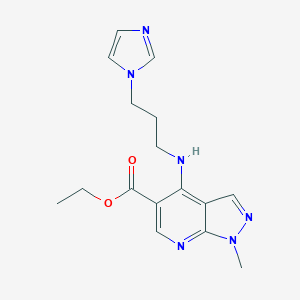 Ethyl 4-{[3-(1H-imidazol-1-yl)propyl]amino}-1-methyl-1H-pyrazolo[3,4-b]pyridine-5-carboxylate图片