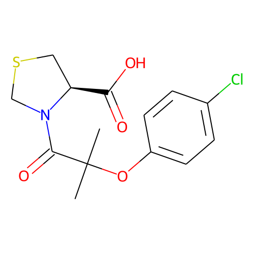 (4R)-3-[2-(4-chlorophenoxy)-2-methylpropanoyl]-1,3-thiazolidine-4-carboxylic acid图片