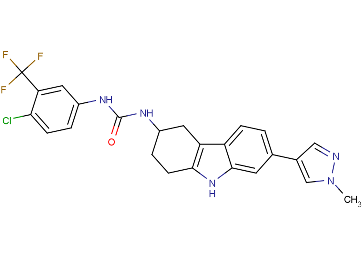 1-(4-chloro-3-(trifluoromethyl)phenyl)-3-(7-(1-methyl-1H-pyrazol-4-yl)-2,3,4,9-tetrahydro-1H-carbazol-3-yl)urea图片
