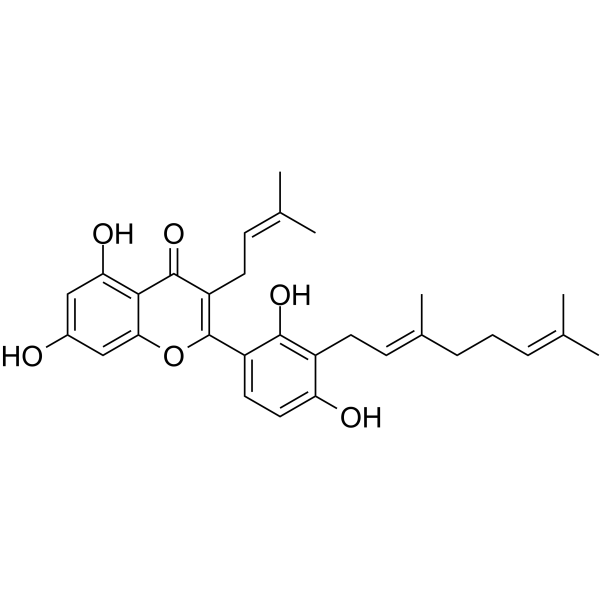 3'-Geranyl-3-prenyl-2',4',5,7-tetrahydroxyflavone图片