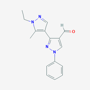 1'-Ethyl-5'-methyl-1-phenyl-1 H,1' H-[3,4']bipyrazolyl-4-carbaldehyde图片