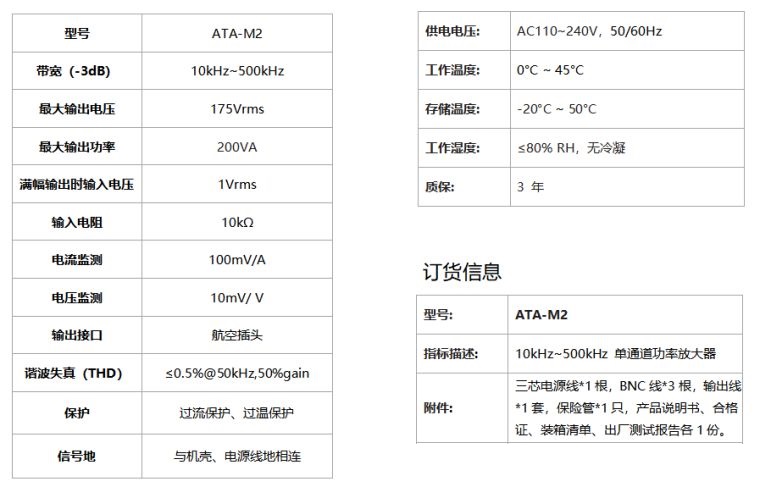 ATA-M2功率放大器规格参数