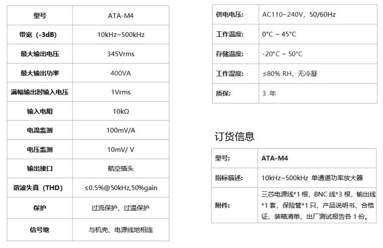 ATA-M4功率放大器规格参数