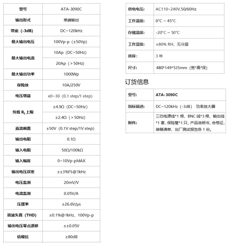 ATA-3090C功率放大器规格参数