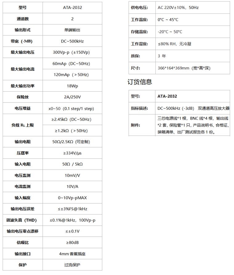 ATA-2032高压放大器规格参数