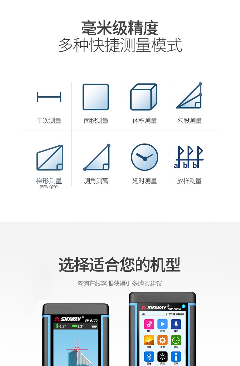室外激光测距仪户外红外线测量仪量房距离工具高精度电子尺SW-Q图片
