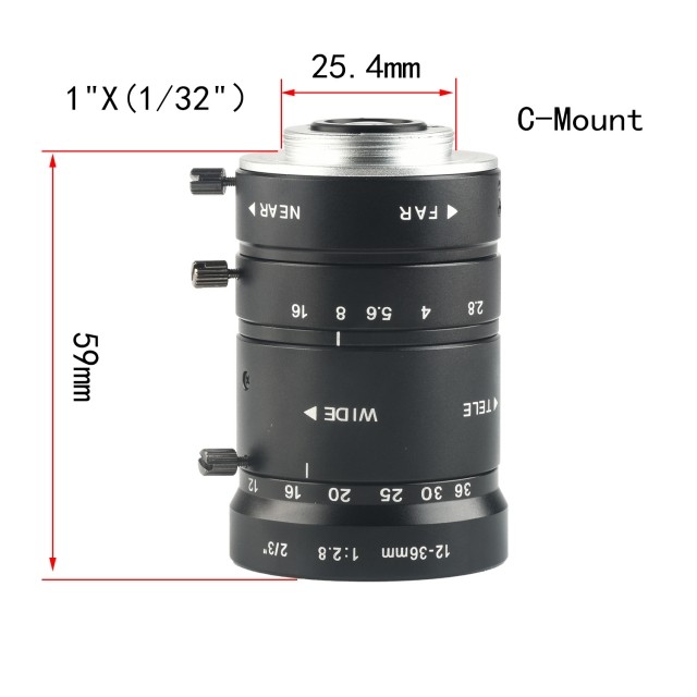 KP-1236MM 1000万像素,12-36mm工业镜头,手动变焦,无畸变工业检测镜头图片