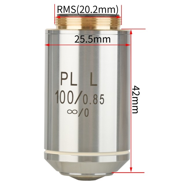 KP-PL100X/WD0.4 100X无限远平场消色差金相物镜,安装接口20.2mm图片