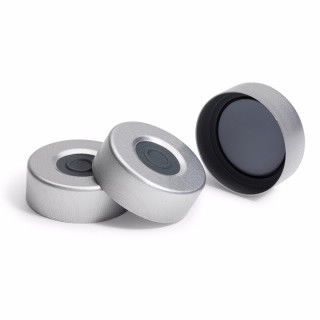 Cap, crimp, headspace, with septa, silver aluminum, certified, molded PTFE/butyl septa, 20 mm, 10,000/cs (100 x 100/pk)图片