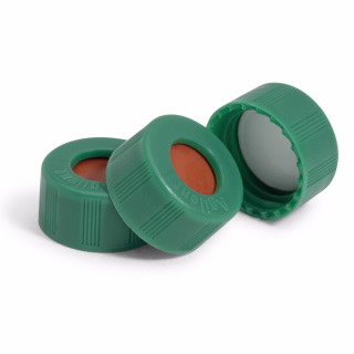 Cap, screw, green, PTFE/red silicone, 100/pk图片