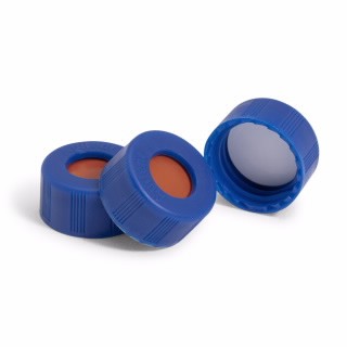 Cap, screw, blue, PTFE/red silicone septa, 100/pk图片