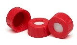 Cap, screw, red, PTFE/silicone septa, 100/pk图片