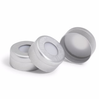 Cap, crimp, silver aluminum, certified, thin PTFE septa, 11 mm, 100/pk图片