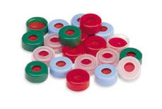 Cap, snap, red, clear PTFE/red silicone septa, 100/pk图片