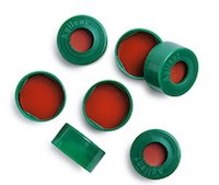 Cap, snap, green, clear PTFE/red silicone septa, 100/pk图片