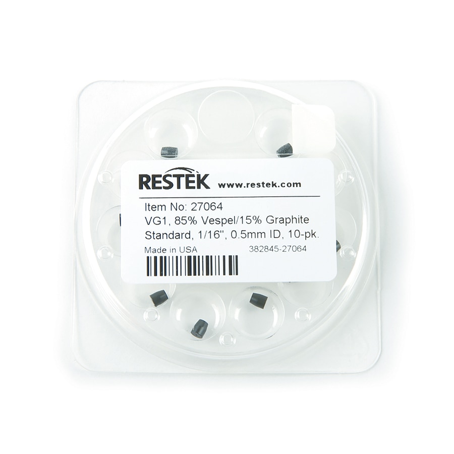 毛细柱卡套,Vespel/石墨,标准型,用于1/16英寸压缩型接头,VG1,85%Vespel/15%石墨,1/16英寸x 0.5 mm ID,10个/包图片