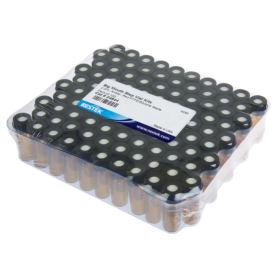 广口小瓶套装,红色PTFE/硅胶隔垫0.065英寸,棕色,带黑色盖子,2.0 mL,预装配,1000个/包图片